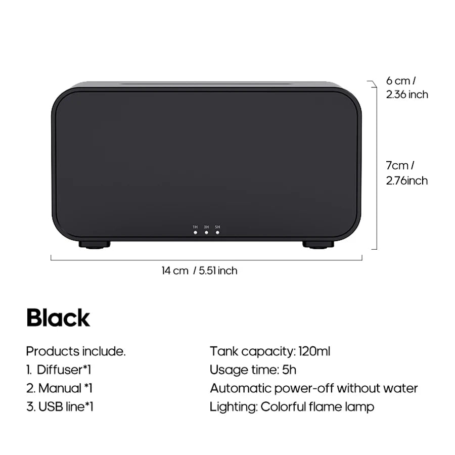 Flame Aroma Diffuser – Essential Oil Humidifier with Fireplace Flame Effect