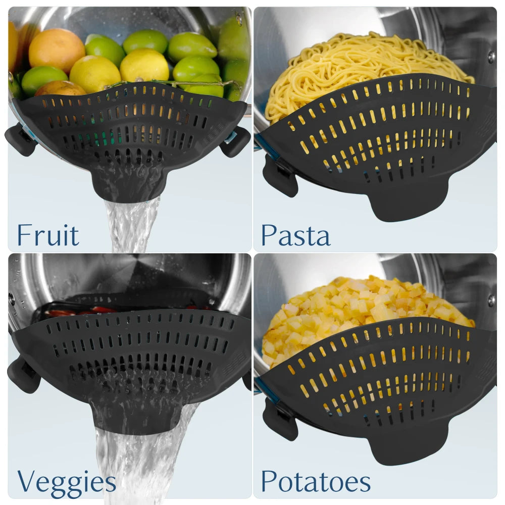 Silicone Pot Strainer – Universal Clip-On Pasta Straine
