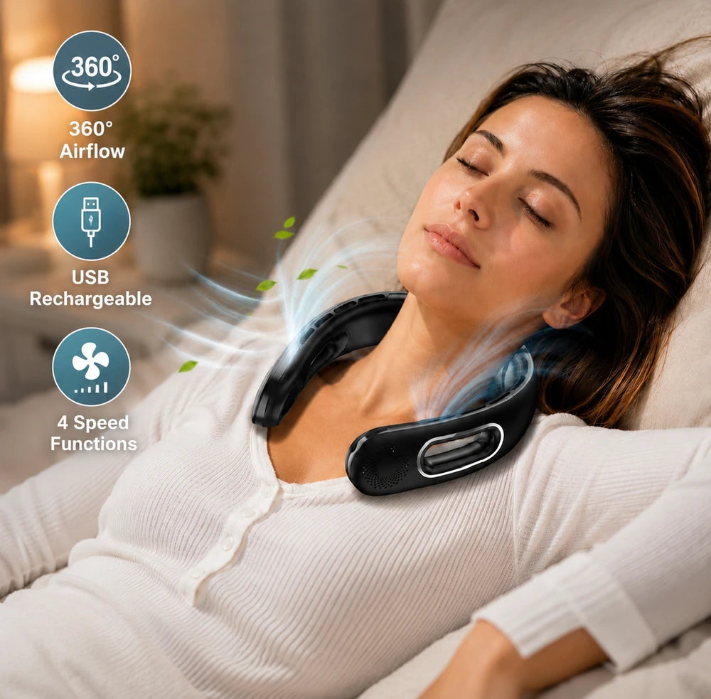 Portable Bladeless Neck Fan – Rechargeable Hands-Free Personal Fan