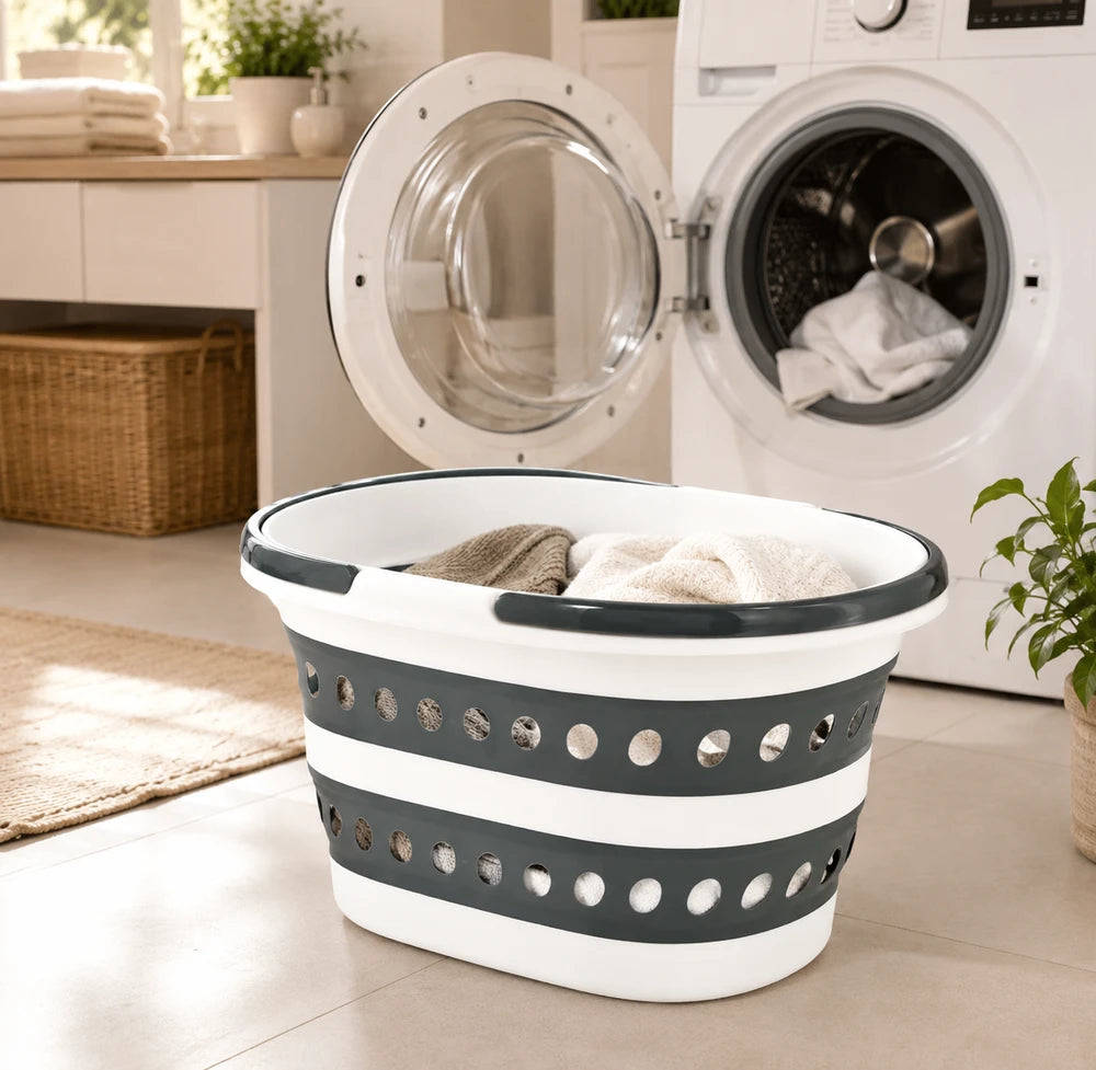 Collapsible Laundry Basket – Foldable Plastic Clothes Hamper with Comfort Handles