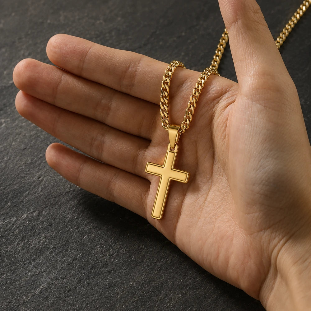 Personalized Cross with Cuban Link Chain