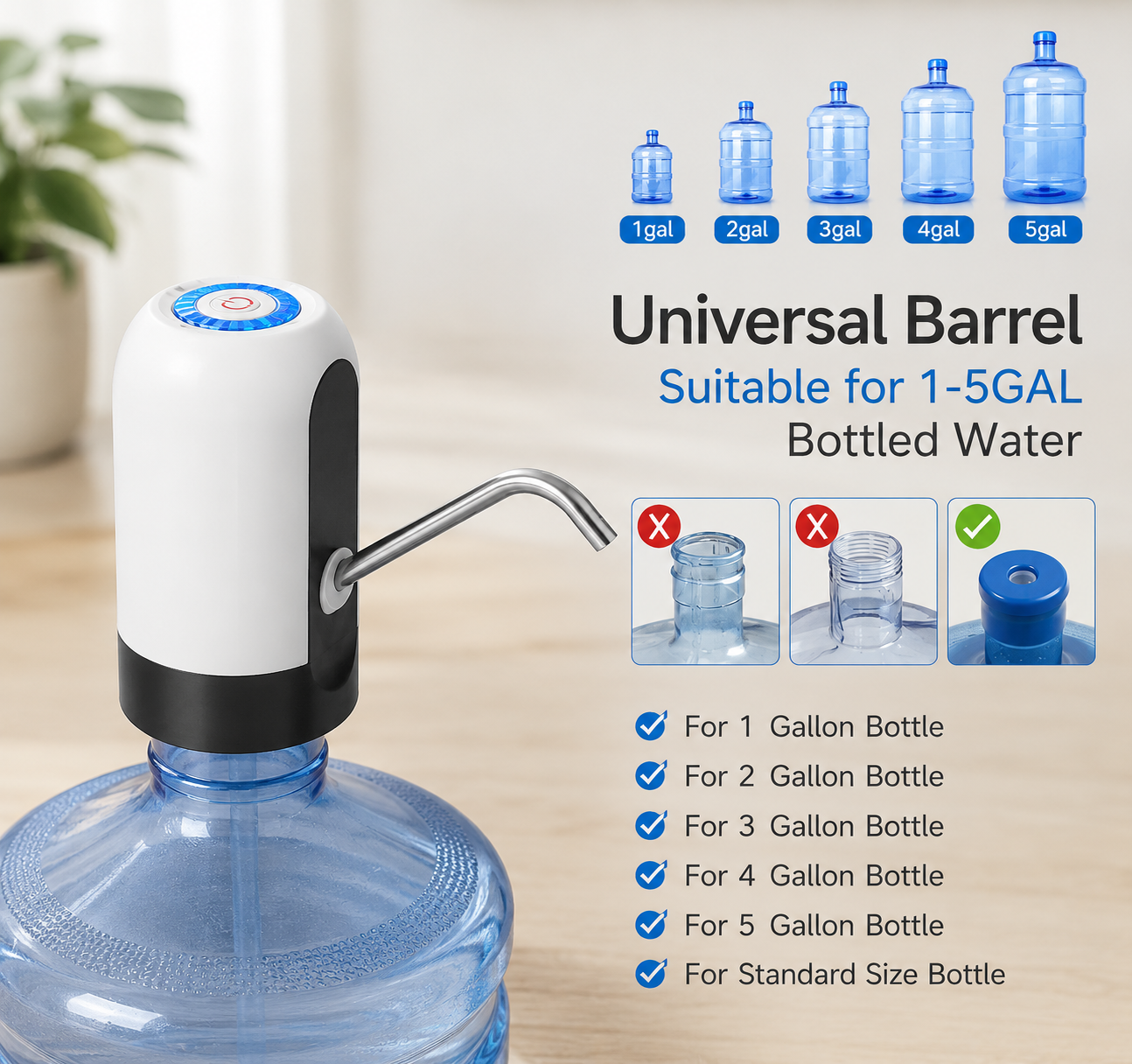 5 Gallon Water Bottle Pump – USB Rechargeable Electric Water Dispenser