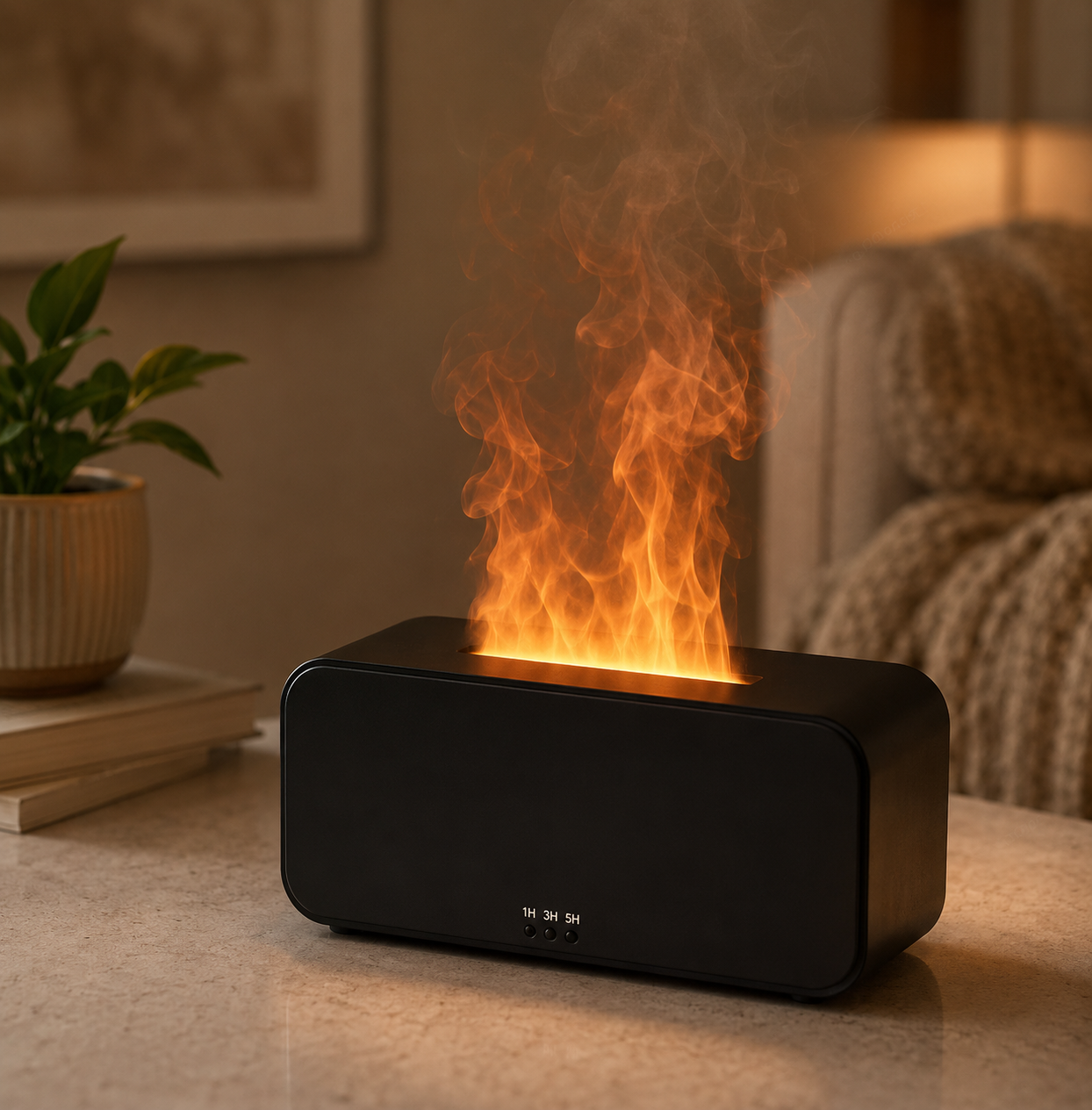 Flame Aroma Diffuser – Essential Oil Humidifier with Fireplace Flame Effect
