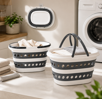 Collapsible Laundry Basket – Foldable Plastic Clothes Hamper with Comfort Handles