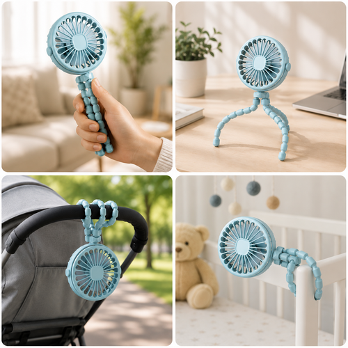 Baby Stroller Fan – Portable Clip-On Rechargeable Fan with Flexible Tripod Legs