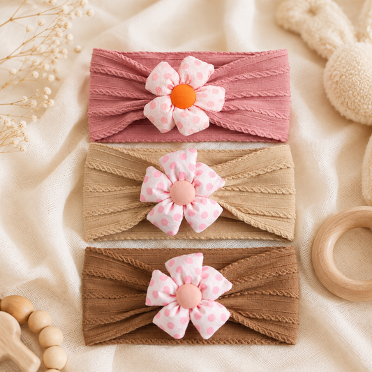 Soft Stretch Floral Baby Headbands – 3 Piece Set for Infants & Toddlers